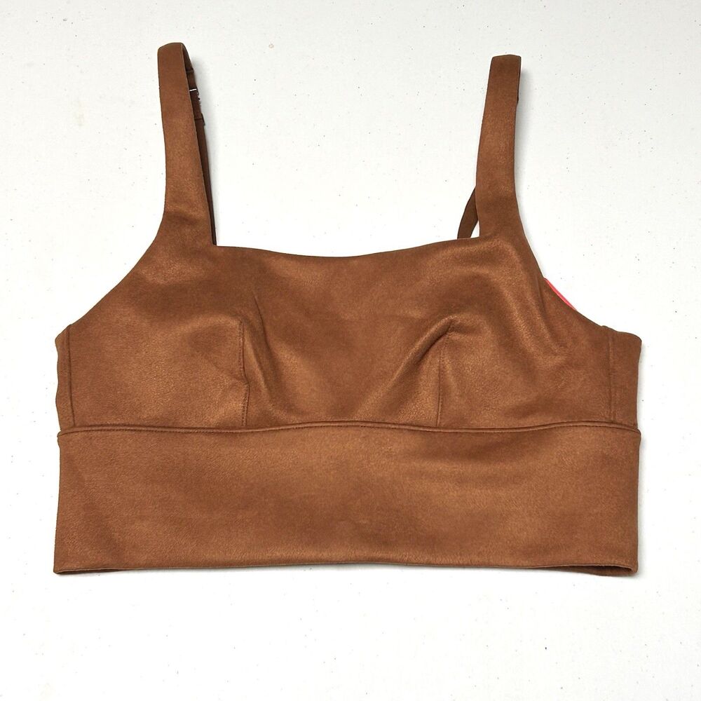 SPANX Faux Suede Longline Square Neck Bralette Rich Caramel S NWT
